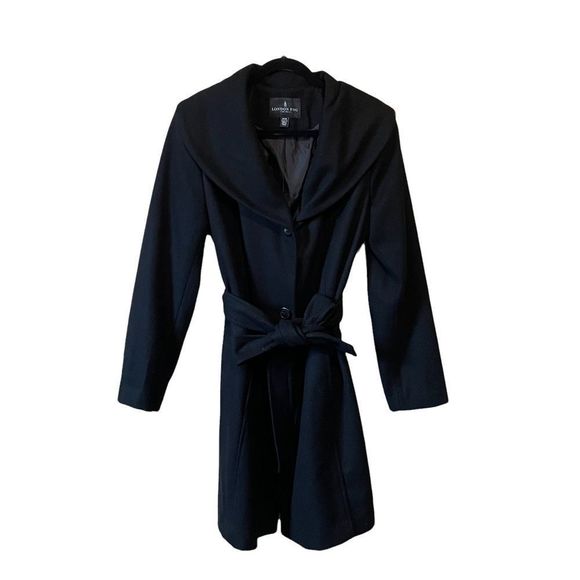 London Fog Jackets & Blazers - London Fog Coat Black Tie Wool Long